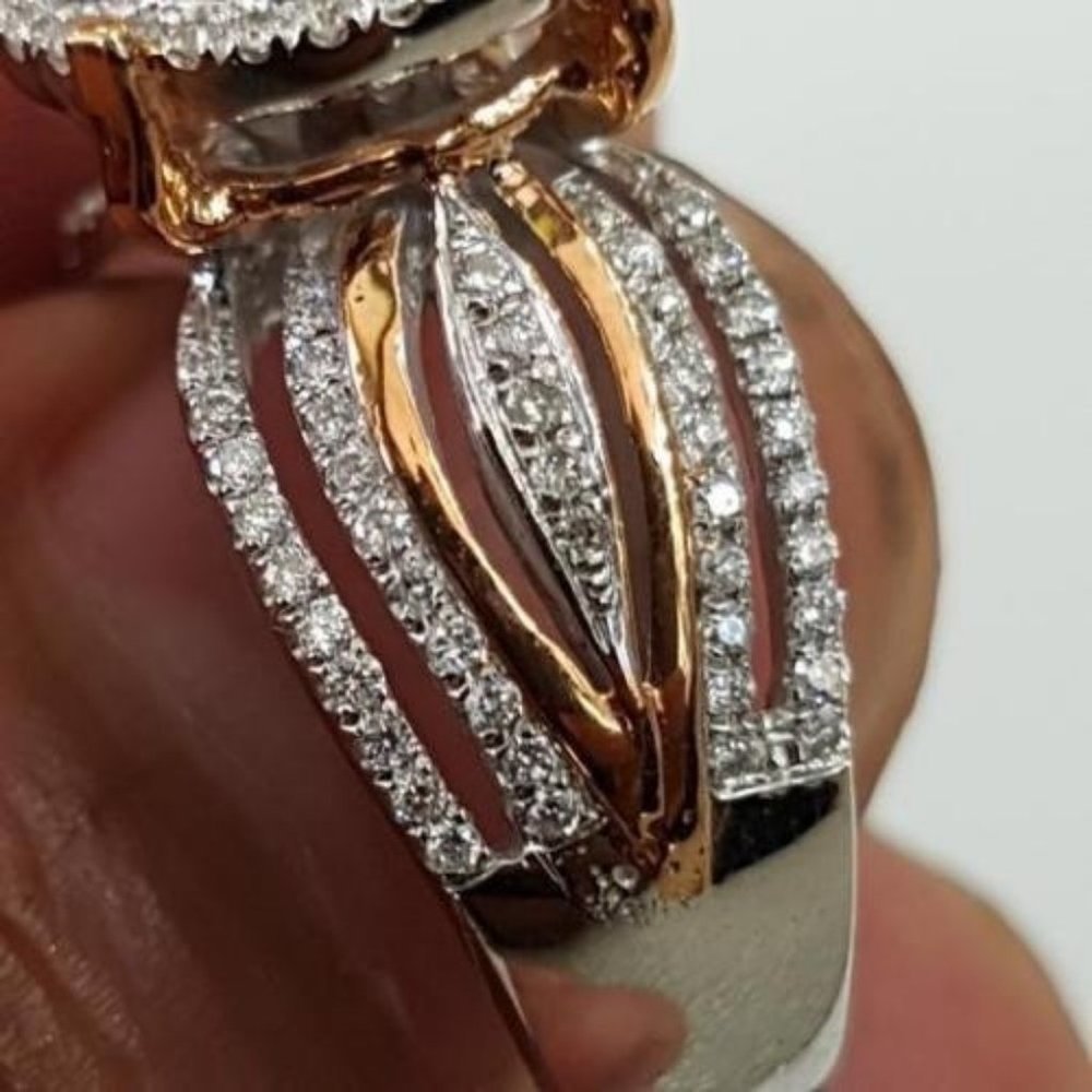 NEW Two Tone Round Diamond Halo Engagement Ring - Picture 5 of 5